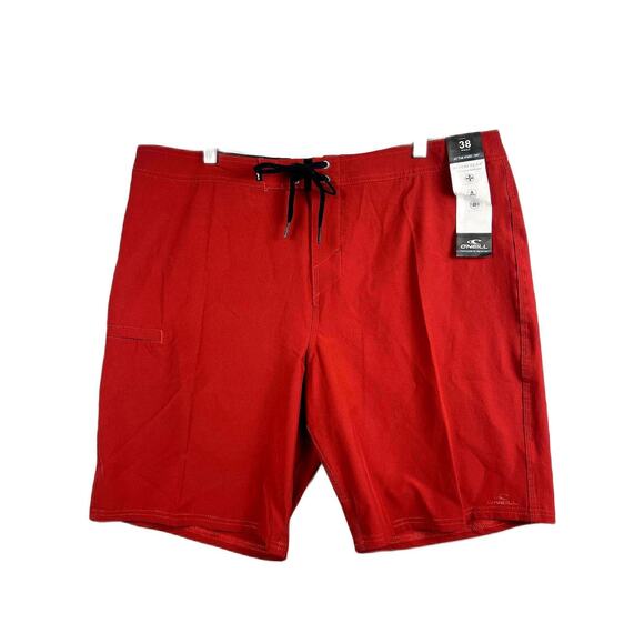 O'Neill Men's 38 Hyperfreak Red Board Shorts Solid Stretch Flex Swim Knee Length - Picture 1 of 12